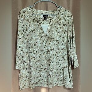 Erika Brown and White 3/4 Sleeve 1X Tunic GUC